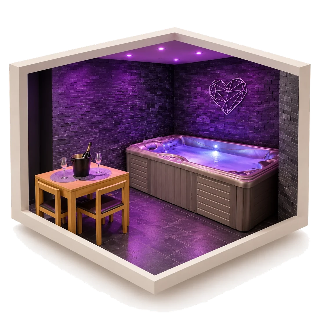 Maquette 3D du jacuzzi privatif de L’AppartOsé à Tresserve